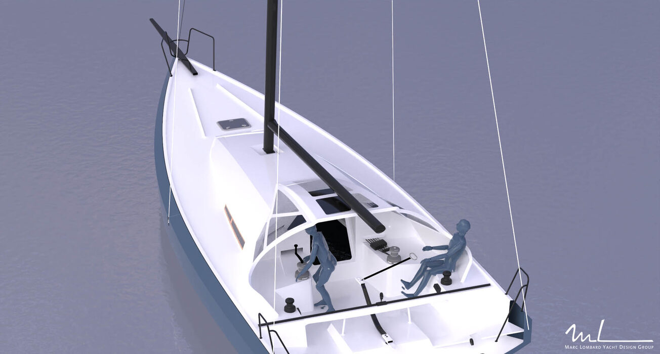 Guerrera concept rendering, aerial view of cockpit with two crew figures